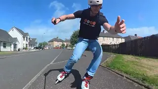 Oxelo MF500 with Rockin’ MIX100/90 frames.  Inline skating, rollerblading.