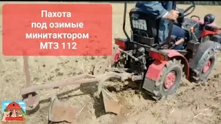 Пахота под озимые мтз 112 н 01  двухкорпусным самодельным плугом #минитрактор #мтз112 #мтз