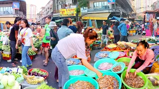 Cambodia Popular Market Food in Phnom Penh - Seafood, Fish, Fruit, Vegetable, Chicken, & More