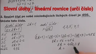 Slovní úlohy řešené rovnicí, urči neznámé číslo, čísla lichá, sudá