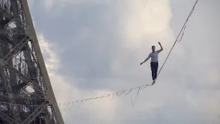 Daredevil Walks Tightrope From Eiffel Tower