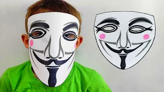 How to Draw Easy ANONYMOUS Paper Mask (Guy Fawkes, Hacker, Vendetta)