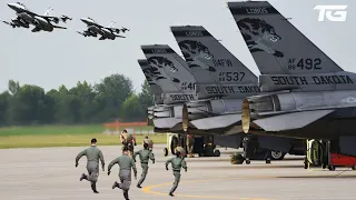 Crazy Action US F-16 Pilots Rush to Take Off at Full Scale Towards the Conflict Area