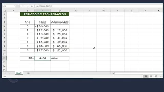 CÁLCULO PERIODO DE RECUPERACIÓN EN EXCEL / Evaluación de proyectos de inversión