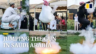 Saudi men shoot at their own feet in folk war dance
