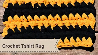 Make T-shirt yarn & T-shirt Rug. Rectangle, Square Crochet rug. beginners make yarn out of t-shirts.