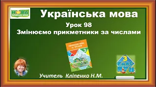 Урок 98 Українська мова 3 клас НУШ Змінюємо прикметники за числами