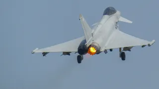 RAF Typhoon ZJ942 coming into land at RAF Coningsby after FLT LT Sainty done a display.