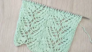 Openwork pattern Leaves Knitting. Ажурный узор Листья Вязание спицами.