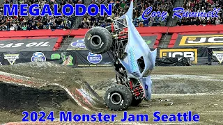 V#371 Cory Rummell "Megalodon" | Monster Jam Seattle 2024 | Two-Wheel Skills & Freestyle | 4K