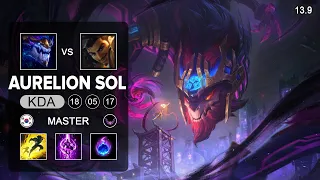 Aurelion Sol vs Akshan Mid - KR Master - Patch 13.9 Season 13