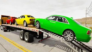 Small Cars Transportation with truck On Flatbed Trailer Vs Car #2 - BeamNG.Drive