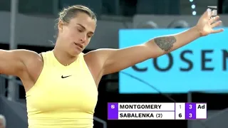 SABALENKA'S CRAZY RETURN MAKES EVERYONE LAUGH MADRID OPEN ROUND 3 VS MONTGOMERY APRIL 28, 2024