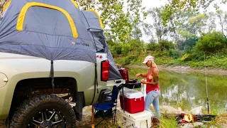 Truck Camping a Remote river/Fishing for Massive Fish!!! (We got a MONSTER!!!)