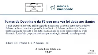 CCB Culto online 12/09/2020 às 18:00 horas