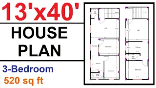 13x40 House Plan | 13 by 40 Ghar Ka Naksha | 520 sq ft Home Design #13*40 #houseplan