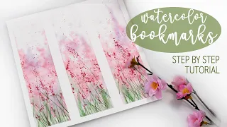 DIY watercolor BOOKMARKS - spring meadow - REAL TIME easy tutorial for beginners