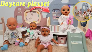 Baby doll Daycare Morning Routine in New Daycare Center play set baby doll videos