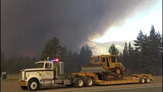 Fire Dozers & Sheriffs Responding to a Major Wildfire near Lake Tahoe CA