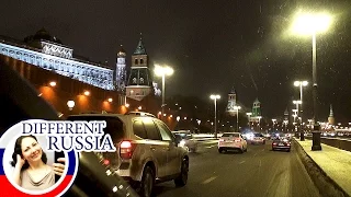 Night Christmas Moscow. Around Famous Landmarks by Car