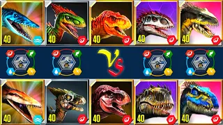 ALL GEN 1 vs GEN 2 (PVP) ALL EVOLUTIONS MAX LV 40 | JURASSIC WORLD THE GAME