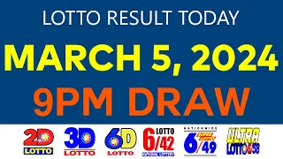 Lotto Result Today 9PM MARCH 5 2024 (Tuesday) 2D 3D 6D 6/42 6/49 6/58
