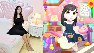 Imitate Angela in the Bedroom - My Talking Angela 2 In The Real Life Cute Girl VS Angela