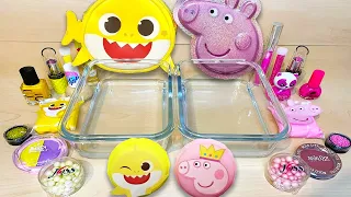 Baby Shark vs Peppa Pig Slime Mixing Makeup,Parts, Glitter Into Slime! Satisfying Slime Video ASMR