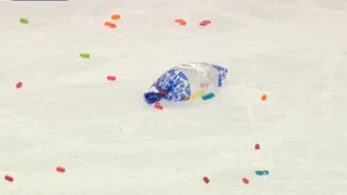 Fan Throws Candy Onto The Ice That Hits Elias Pettersson