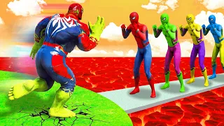 GTA 5 Funny Ragdolls - Spiderman Hulk vs Spider Floor is Lava Challenge (Jumps/Fails/Funny Moments)