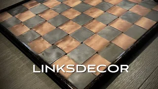 Handmade unique Chessboard. copper, steel, and epoxy resin