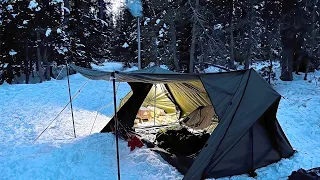 Hot Tent Winter Camping In A Snowy Forest