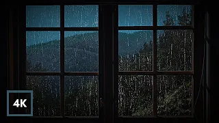 Rain and Thunder on Window of Cabin in Woods. Sleep to Thunderstorm with Rain on Cabin | 12 Hours