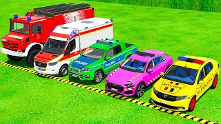 DACIA, AUDI, VOLSKWAGEN POLICE CARS AND AMBULANCE EMERGENCY, FIREFIGHTERS TRANSPORTING! FS22