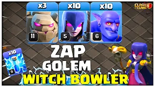 Town Hall 14 Zap Golem Bowler Witch | Th14 Zap Witch Attack Strategy in Clash of Clans