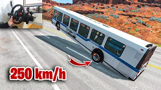 😱 Epic Bus 1000 HP Crash | 250 km/h - BeamNG.Drive [Steering Wheel]