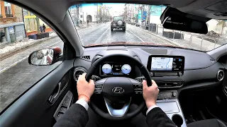 New 2021 Hyundai KONA EV (Electric) 204 HP - POV Test Drive. Interior & Exterior