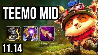 TEEMO vs ZED (MID) | 8/0/3, 1800+ games, 2.1M mastery, Legendary | KR Diamond | v11.14