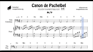 Canon de Pachelbel en D Partitura de Tuba:Contrabajo y Piano DÚO Sheet Music for Tuba Contrabass