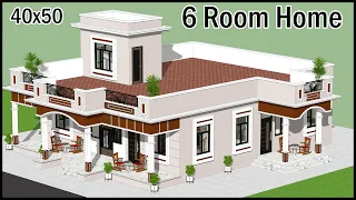 40'-0"x50'-0"  6 Room 3D House Plan | Villa Design | Village House Design | Gopal Architecture