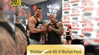 Olivier Richters 7ft2 bodybuilder Giant against giant Martyn Ford & Hafthor Bjornsson+TV appearance