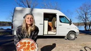 Cooking a Pizza in the Dutch Oven | Winter Van Camping | Petit Jean State Park