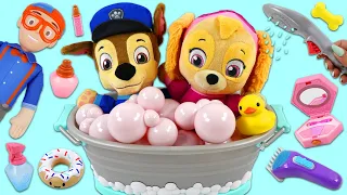 Paw Patrol Pups Visit Blippi's Super Luxury Spa for Bubble Bath Grooming Beauty Makeover!