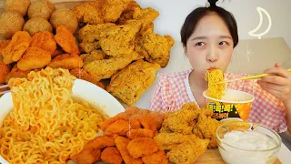 🌝✨Ppurinkle Fried Chicken Real Sound Mukbang while my husband's not at home | Eating Show ASMR :D