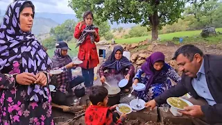 Serving hot food in the Fariba's lovely farm