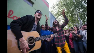 Jared Leto performs during a pop-up concert outside of Jo’s Coffee
