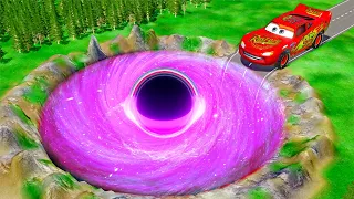 Mega Black Hole vs McQueen with Big & Small Pixar Cars! BeamNG. drive!