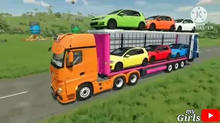 "Epic Mercedes Trontoon Truck Transporting Colorful Volkswagen Cars in Farming Simulator 22!"