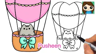 How to Draw Pusheen in Hot Air Balloon ❤️ Valentine Heart