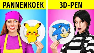 GEWELDIGE 3D-PEN VS PANNENKOEKENKUNSTCHALLENGE || Wednesday vs Pikachu! Gave DIY-ideeën door 123 GO!